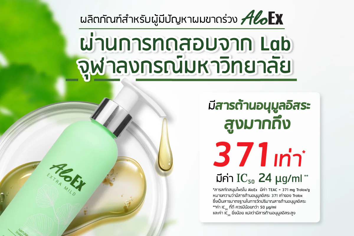 针对脱发问题的产品 —— AloEx,经朱拉隆功大学实验室测试