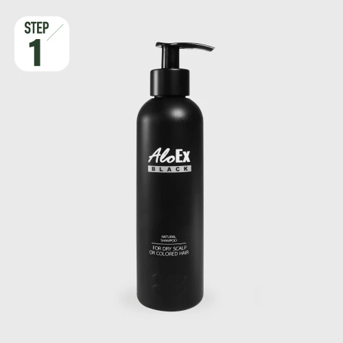 AloEx Black Shampoo — ကောက်ညှင်းနက်ပါသော ဆံပင်ကျွတ်ခြင်း ဆန့်ကျင်သည့် ရှန်ပူး